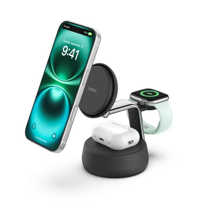 Belkin-UltraCharge-Pro-Magnetische-3-in-1-Ladestation-mit-Qi2-25W-Test-Laden-mit-Stil